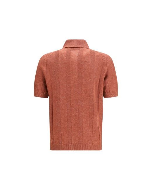 Brunello Cucinelli Orange Cotton Polo Shirt for men