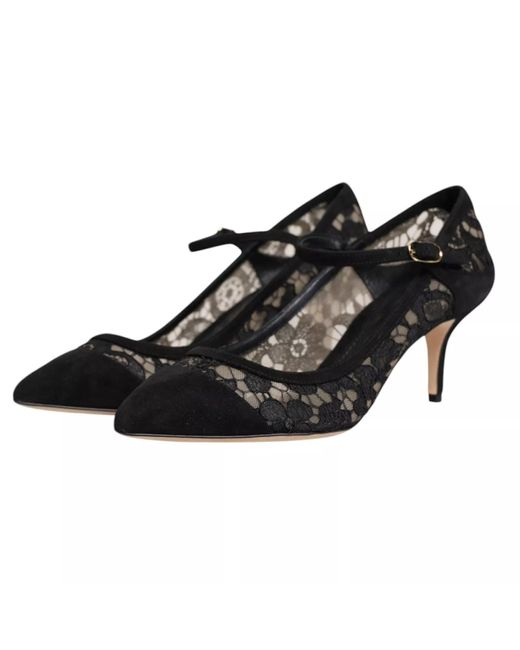 Dolce & Gabbana Black Mary Jane Taormina Lace Pumps Shoes