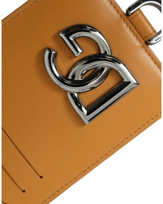Dolce & Gabbana Metallic Orange Calf Leather Credit Card Holder Clip On Wallet for men