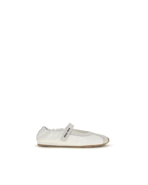 Miu Miu White Fabric Ballet Flats