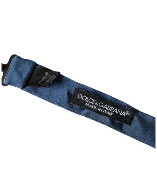 Dolce & Gabbana White Blue Satin Silk Adjustable Neck Men Bow Tie for men