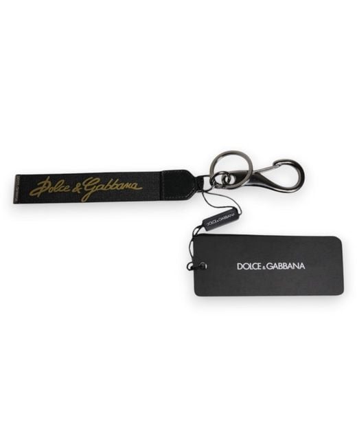 Dolce & Gabbana Black Logo Nylon Silver Brass Men Holder Keychain Keyring for men