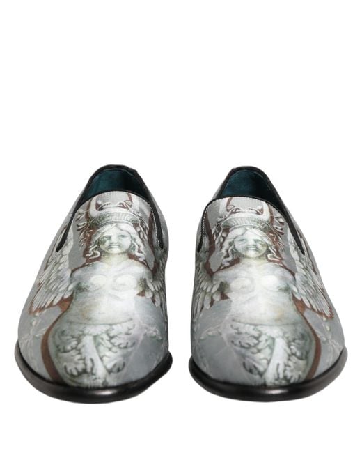 Dolce & Gabbana Gray Baroque Angel Velvet Men Loafers Shoes for men