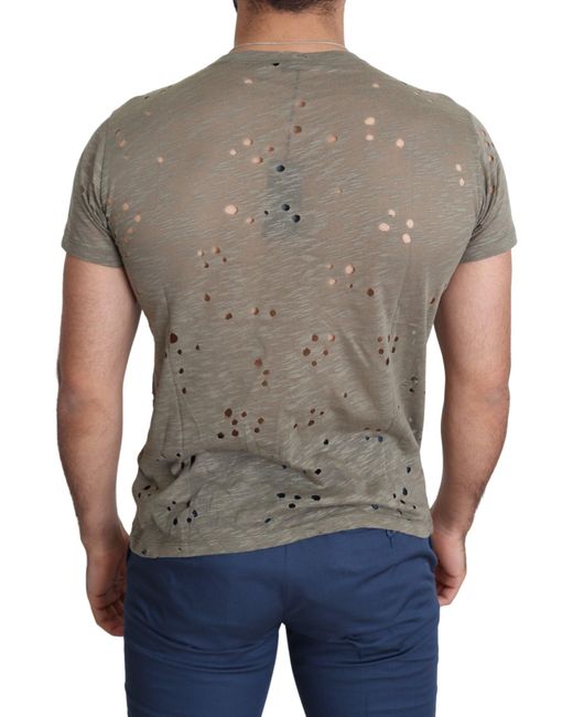 Guess Gray Cotton Stretch Logo Print Casual Perforated T-Shirt for men
