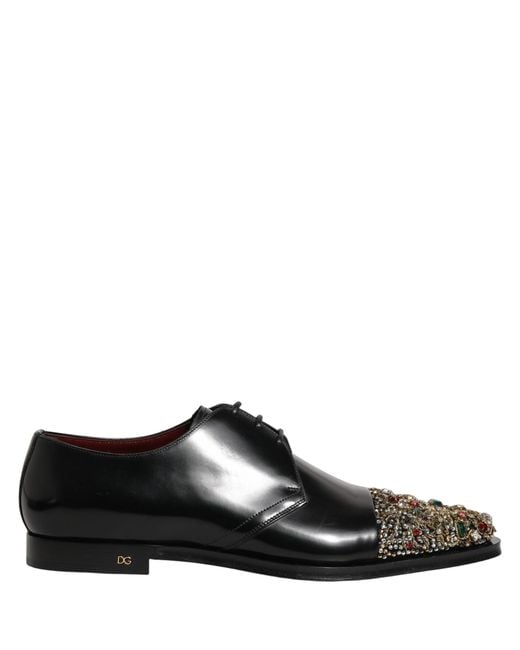 Dolce & Gabbana Black Embellished Derby Dress Formal Shoes for men