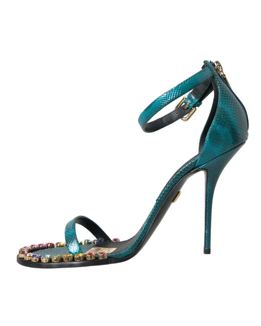 Dolce & Gabbana Blue Exotic Leather Crystal Sandals Shoes