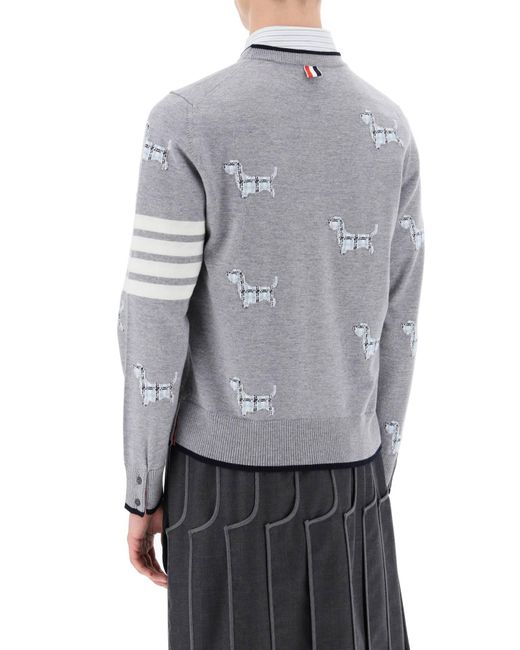 Thom Browne Gray 4 Bar Sweater With Hector Pattern for men