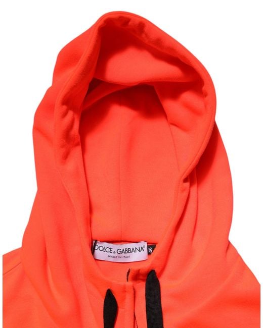 Dolce & Gabbana Red Fluorescent Polyester Logo Patch Hoodie Sweater Clothing for men
