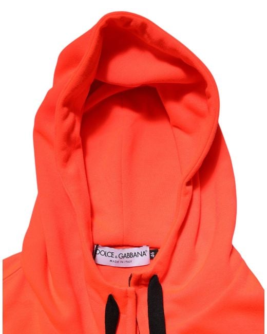 Dolce & Gabbana Red Fluorescent Polyester Logo Patch Hoodie Sweater for men