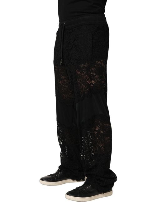 Dolce & Gabbana Black Lace Mid Waist Jogger Men Trouser Pants for men