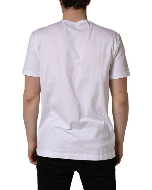 Dolce & Gabbana White Dg Leaf Embroidery Crew Neck T for men