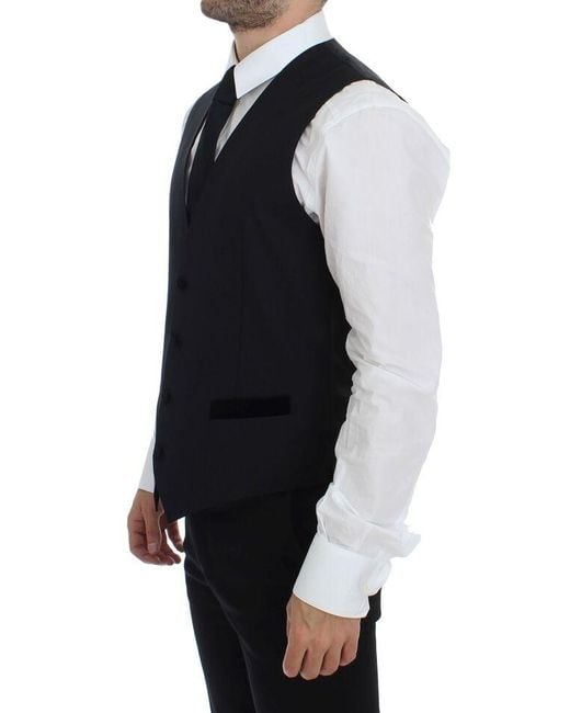 Dolce & Gabbana Black Wool Formal Dress Vest Gilet Weste for men