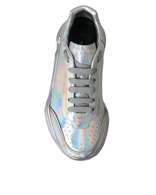 Dolce & Gabbana Gray Iridescent Daymaster Leather Sneakers Shoes