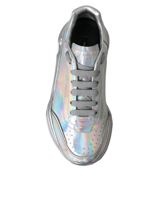 Dolce & Gabbana Gray Iridescent Daymaster Leather Sneakers Shoes