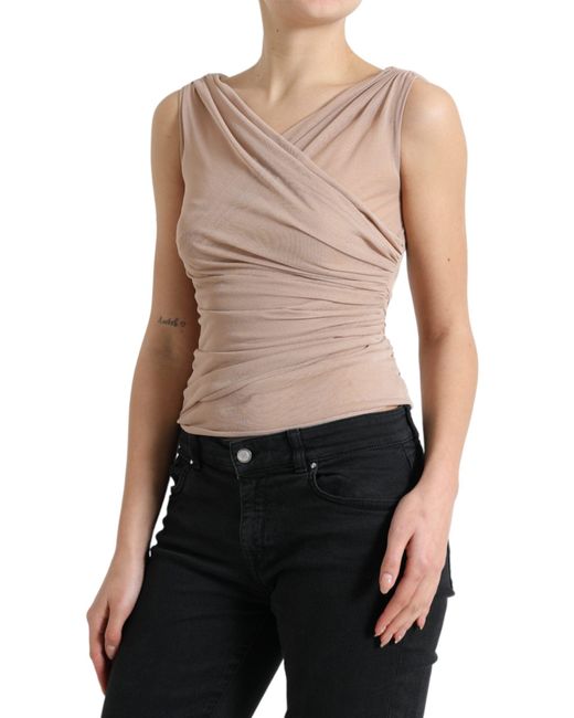 Dolce & Gabbana Natural Viscose V-Neck Sleeveless Tank Top