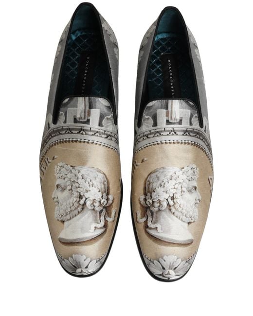 Dolce & Gabbana White Multicolor Roman Slip On Dress Loafers Shoes for men