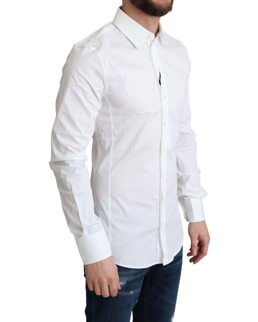 Dolce & Gabbana White Elegant Cotton Stretch Dress Shirt for men