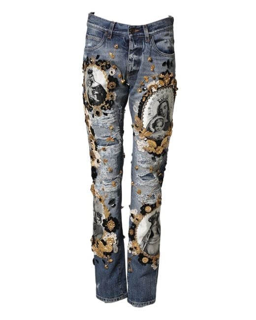 Dolce&Gabbana デニム Dolce & Gabbana Blue Ripped Embellished Cotton Denim Jeans for Men