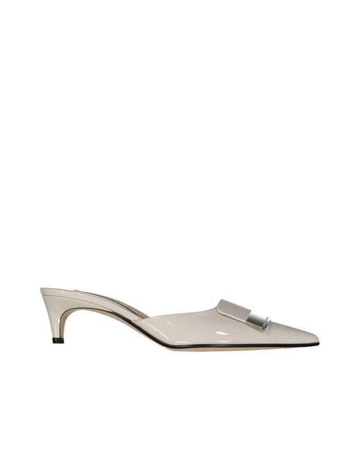 Sergio Rossi Metallic Beige Calfskin Mules