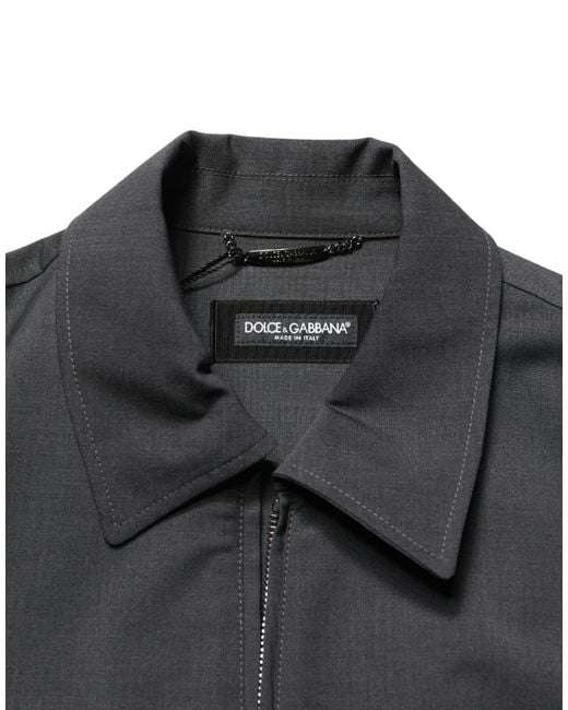 Dolce & Gabbana Black Wool Logo Full Zip Bomber Jacket Virgin Nylon Clothing for men
