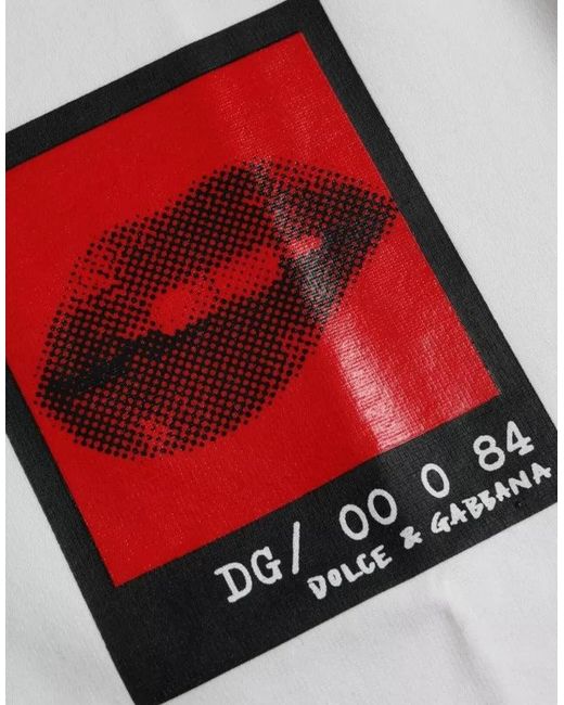 Dolce & Gabbana Gray White Red Lips Print Cotton Men T for men