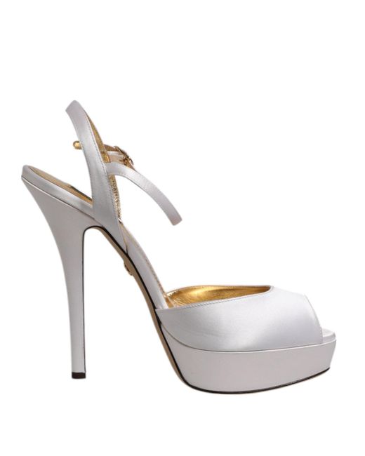 Dolce & Gabbana White Platform Ankle Strap Heels