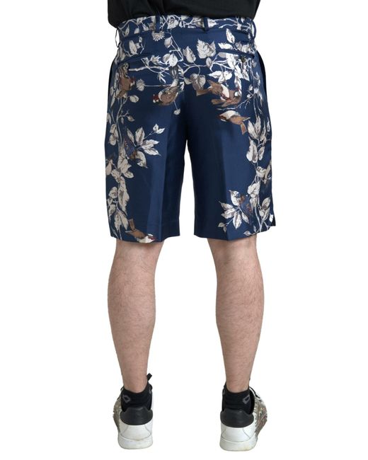 Dolce & Gabbana Blue Floral Print Silk Bermuda Shorts for men