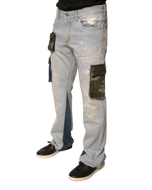 Dolce & Gabbana Gray Distressed Denim Jeans Camouflage Pocket Style for men