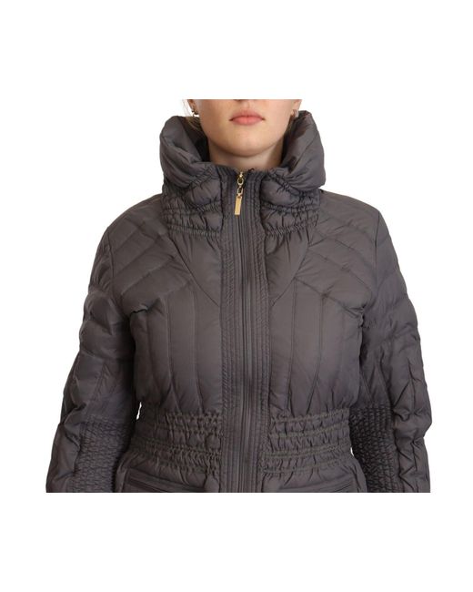 Rocco Barocco Black Gray Quilted Long Sleeves Logo Patch Full Zip Jacket