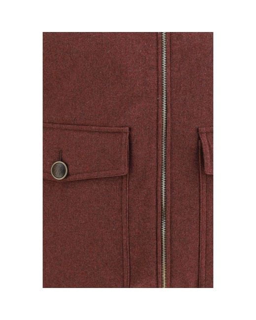 Brunello Cucinelli Red Bordeaux Wool Oves Aries Sleeveless Jacket for men