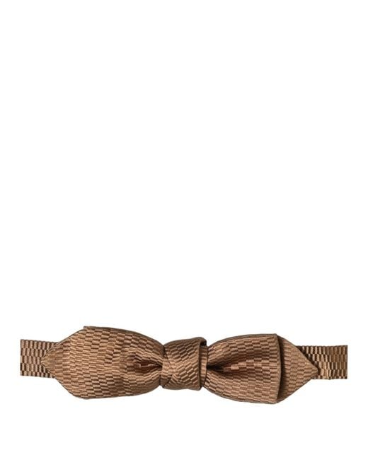 Dolce & Gabbana Men Brown Gold Silk Adjustable Neck Papillon Bow Tie for men