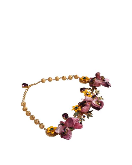 Dolce & Gabbana Multicolor Gold Brass Mix Fiori Flowers Crystal Chain Necklace