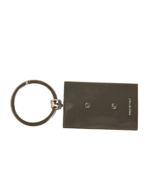 Dolce & Gabbana Black Leather Logo Metal Ring Keychain Keyring for men