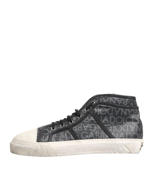Dolce & Gabbana Multicolor Black White Canvas Logo Mid Top Sneakers Shoes