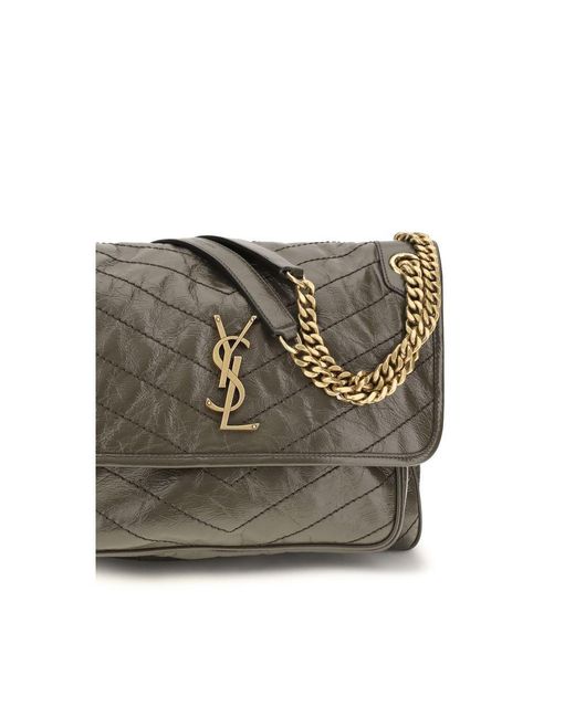 Saint Laurent Gray Bicolor Calf Leather Bos Taurus Shoulder Bag