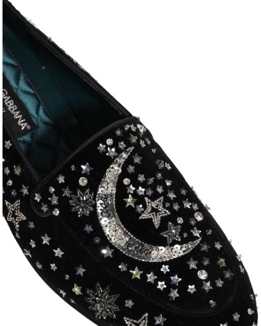 Dolce & Gabbana Black Crystal Embellished Dress Loafers Shoes for men