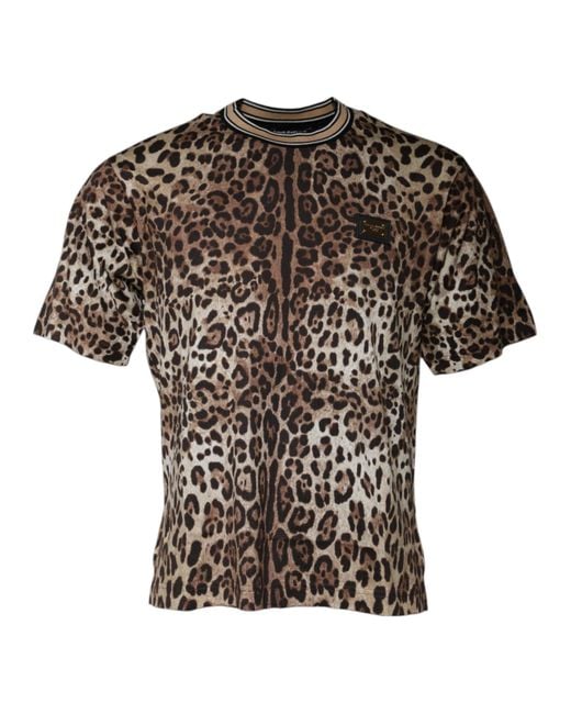 Dolce & Gabbana Black Leopard Print Crew Neck Tshirt for men