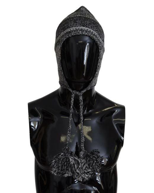 Dolce & Gabbana Black Warm Fleece Ear Flaps Knit Beanie Hat for men