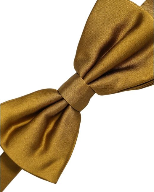 Dolce & Gabbana Black Men Mustard 100% Silk Adjustable Neck Papillon Bow Tie for men
