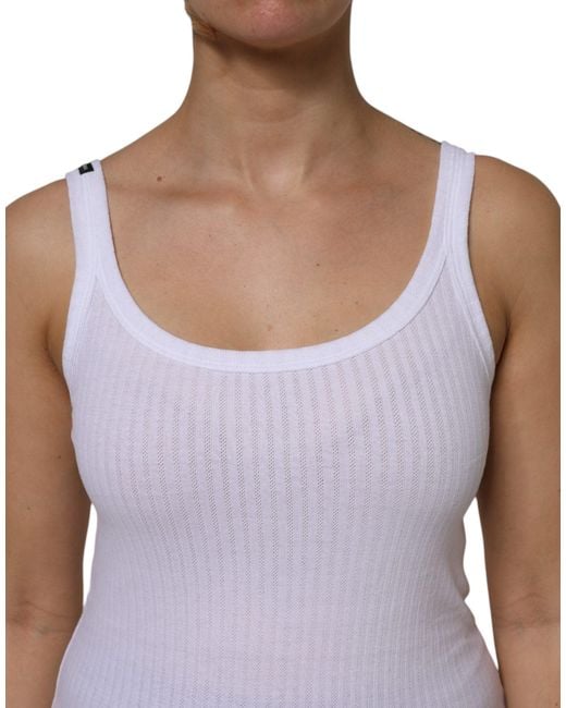 Dolce & Gabbana Purple White Cotton Round Neck Sleeveless Tank Top for men