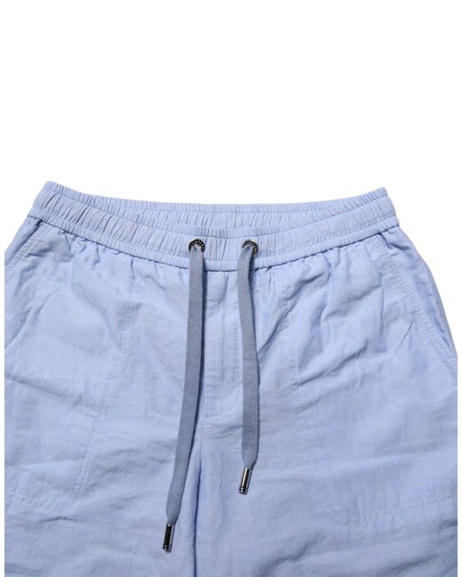 Dolce & Gabbana Light Blue Linen Mid Waist Men Bermuda Shorts for men