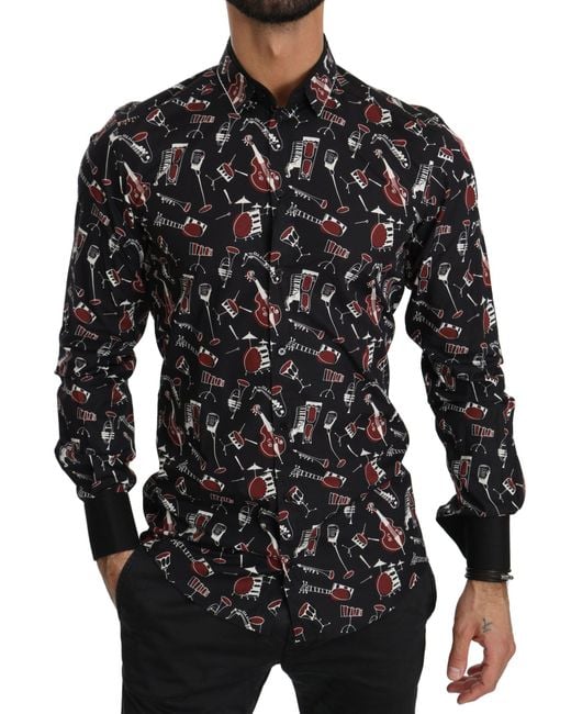 Dolce & Gabbana Black Musical Instrument Slim Fit Shirt for men