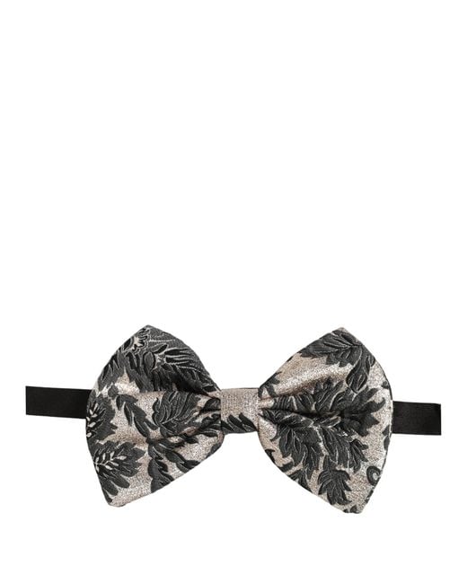 Dolce & Gabbana Men Black Silver Floral Adjustable Neck Papillon Bow Tie for men
