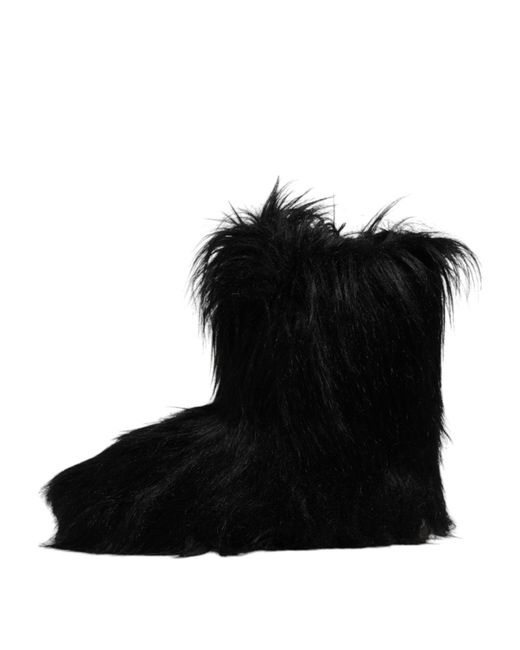 Dolce & Gabbana Black Faux Fur Mid Calf Boots Shoes for men