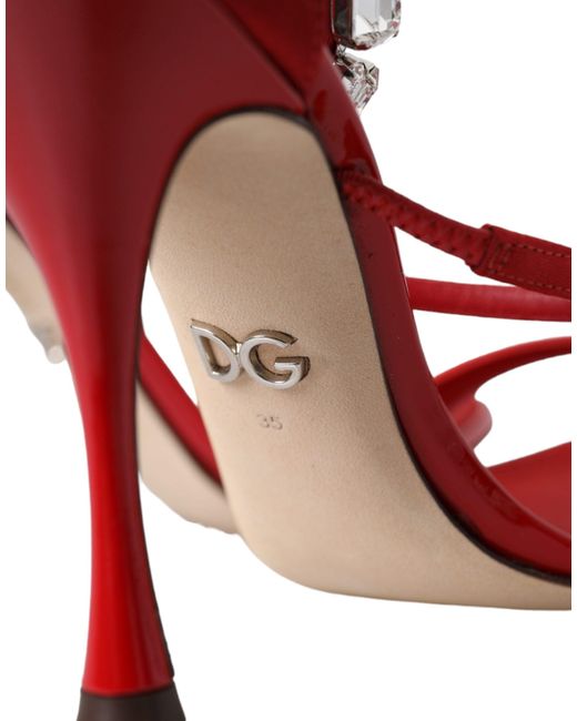 Dolce & Gabbana Red Crystal-Embellished Heel Sandals