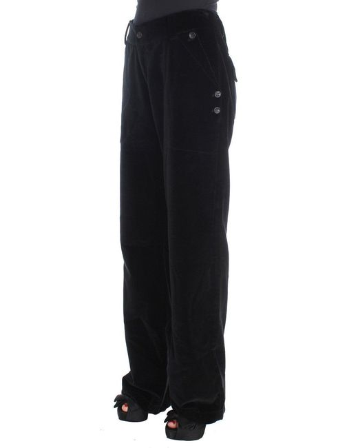 Ermanno Scervino Black Velvet Cotton Straight Legs Pants