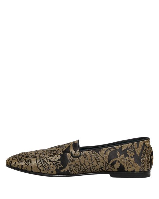 Dolce & Gabbana Gray Gold Jacquard Leather Slip On Loafers Shoes for men