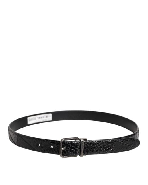 Dolce & Gabbana Black Exotic Leather Metal Logo Buckle Belt for men