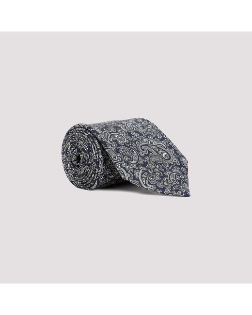 Dunhill Gray Black Ink Mulberry Silk Paisley Printed 8cm Tie for men