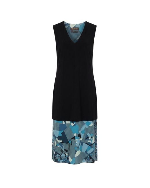 Trussardi Black Blue Silk Dress